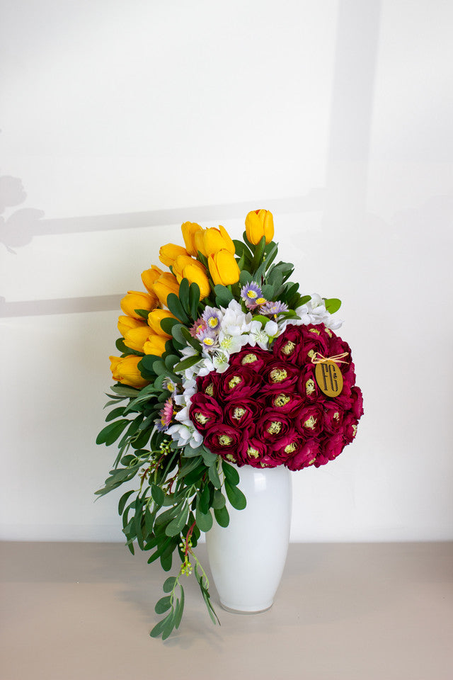 Vibrant Tulip & Ranunculus Vase (Artificial)